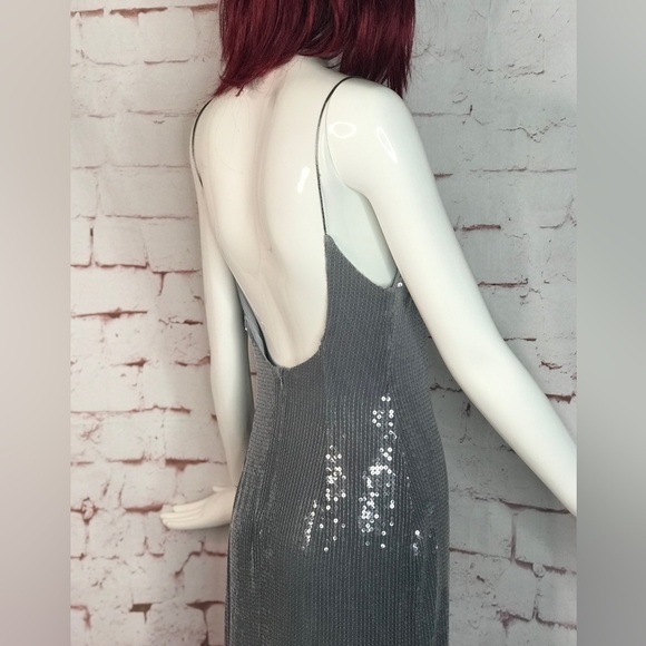 ZARA Degrade Silver Shimmer Sequin Midi Slip Dress Size XS NEW WITH TAGS - Picture 4 of 16